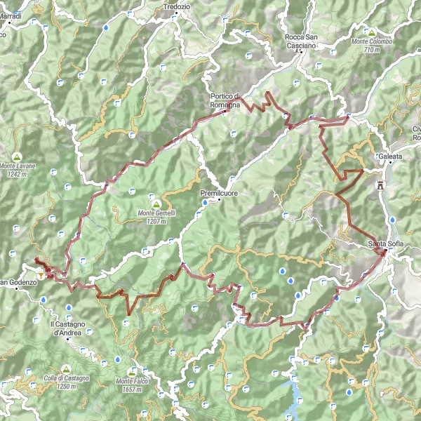 Kartminiatyr av "Utforsk San Benedetto in Alpe og la Crocetta" sykkelinspirasjon i Emilia-Romagna, Italy. Generert av Tarmacs.app sykkelrutoplanlegger