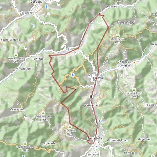 Miniatuurkaart van de fietsinspiratie "Rondrit van Santa Sofia naar Camposonaldo en Monte Erno" in Emilia-Romagna, Italy. Gemaakt door de Tarmacs.app fietsrouteplanner