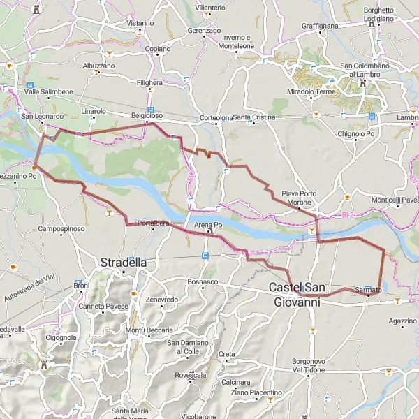 Miniatuurkaart van de fietsinspiratie "Gravelroute rond Sarmato" in Emilia-Romagna, Italy. Gemaakt door de Tarmacs.app fietsrouteplanner