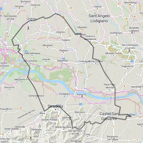Miniatuurkaart van de fietsinspiratie "Wegroute naar Lardirago" in Emilia-Romagna, Italy. Gemaakt door de Tarmacs.app fietsrouteplanner
