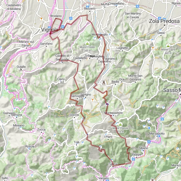 Miniatura mapy "Trasa gravelowa do Monte Caverna" - trasy rowerowej w Emilia-Romagna, Italy. Wygenerowane przez planer tras rowerowych Tarmacs.app