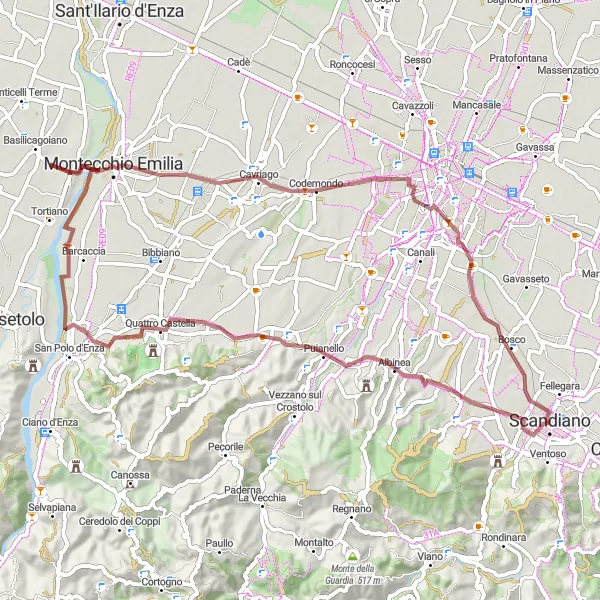 Miniaturní mapa "Gravel Botteghe" inspirace pro cyklisty v oblasti Emilia-Romagna, Italy. Vytvořeno pomocí plánovače tras Tarmacs.app