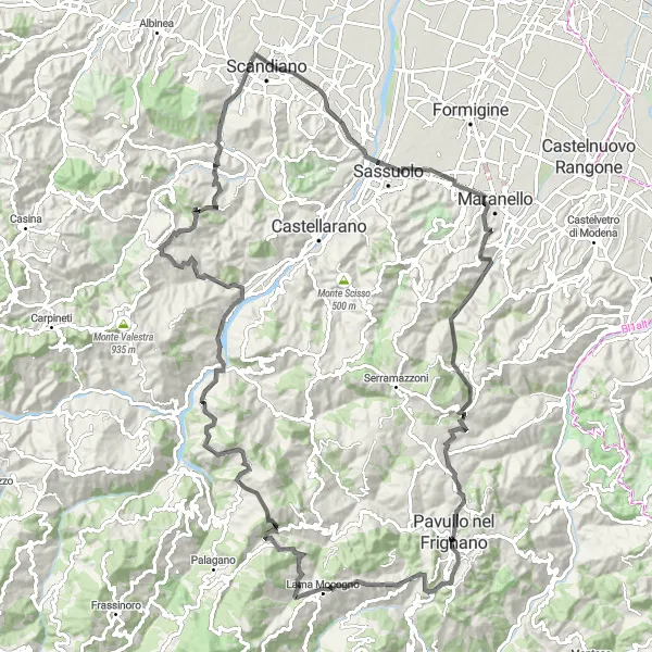 Miniature de la carte de l'inspiration cycliste "Aventure cycliste dans les collines" dans la Emilia-Romagna, Italy. Générée par le planificateur d'itinéraire cycliste Tarmacs.app