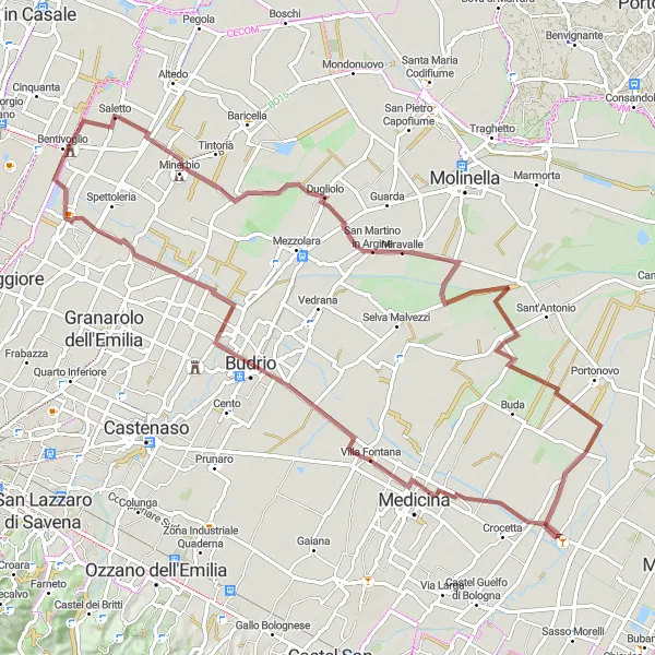 Miniatura della mappa di ispirazione al ciclismo "Percorso in bicicletta off-road vicino a Sesto Imolese" nella regione di Emilia-Romagna, Italy. Generata da Tarmacs.app, pianificatore di rotte ciclistiche