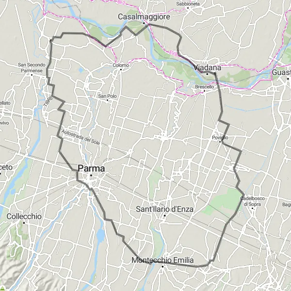 Miniatuurkaart van de fietsinspiratie "Road route naar Castelnovo di Sotto" in Emilia-Romagna, Italy. Gemaakt door de Tarmacs.app fietsrouteplanner