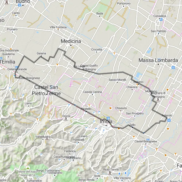 Miniaturní mapa "Cyklotrasa kolem Imoly" inspirace pro cyklisty v oblasti Emilia-Romagna, Italy. Vytvořeno pomocí plánovače tras Tarmacs.app