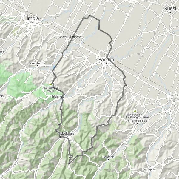 Miniatuurkaart van de fietsinspiratie "Uitdagende fietstocht door de heuvels van Emilia-Romagna" in Emilia-Romagna, Italy. Gemaakt door de Tarmacs.app fietsrouteplanner