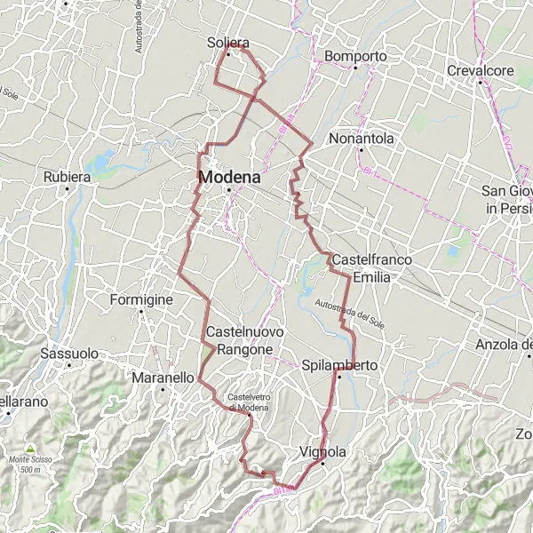 Karten-Miniaturansicht der Radinspiration "Gravelabenteuer Navicello - Soliera" in Emilia-Romagna, Italy. Erstellt vom Tarmacs.app-Routenplaner für Radtouren