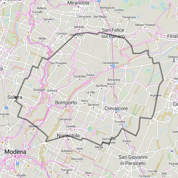 Kartminiatyr av "Historiska byar på vägen" cykelinspiration i Emilia-Romagna, Italy. Genererad av Tarmacs.app cykelruttplanerare