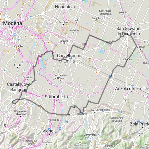 Miniatuurkaart van de fietsinspiratie "Geniet van de Culinaire Route naar Bazzano" in Emilia-Romagna, Italy. Gemaakt door de Tarmacs.app fietsrouteplanner