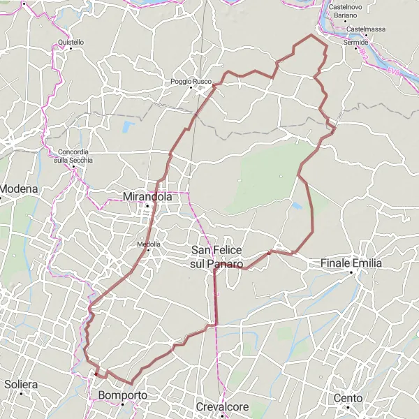 Kartminiatyr av "Grusvägscykling runt Sorbara" cykelinspiration i Emilia-Romagna, Italy. Genererad av Tarmacs.app cykelruttplanerare
