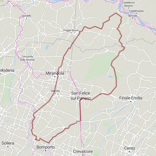 Map miniature of "Authentic Gravel Ride" cycling inspiration in Emilia-Romagna, Italy. Generated by Tarmacs.app cycling route planner