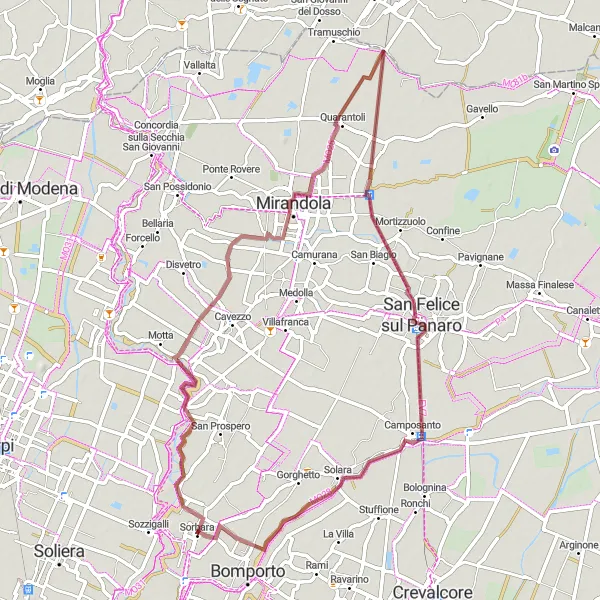 Miniatura della mappa di ispirazione al ciclismo "Percorso in gravel da Sorbara a Sorbara" nella regione di Emilia-Romagna, Italy. Generata da Tarmacs.app, pianificatore di rotte ciclistiche