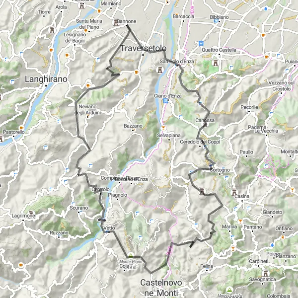 Zemljevid v pomanjšavi "Umetnost vzpona v Emilia-Romagni" kolesarske inspiracije v Emilia-Romagna, Italy. Generirano z načrtovalcem kolesarskih poti Tarmacs.app