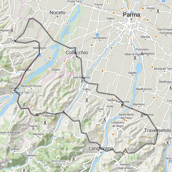 Miniature de la carte de l'inspiration cycliste "Boucle de Fornovo di Taro" dans la Emilia-Romagna, Italy. Générée par le planificateur d'itinéraire cycliste Tarmacs.app