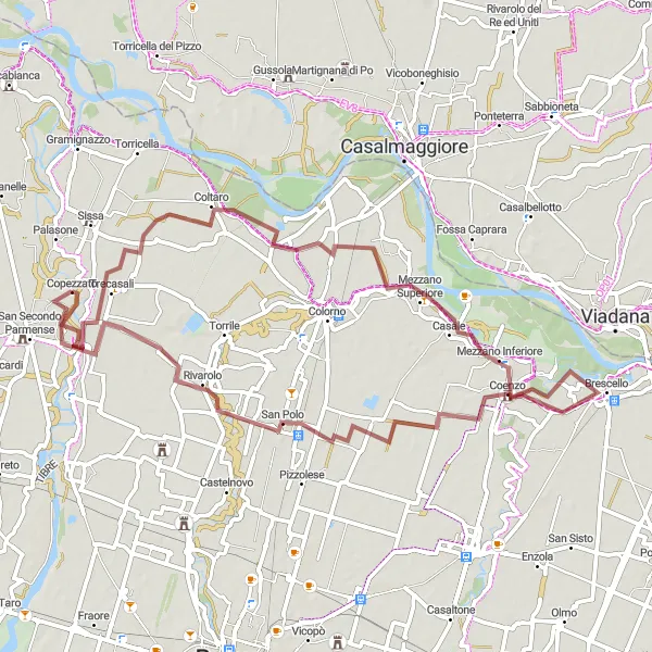 Kartminiatyr av "Grusväg till Fiume Po" cykelinspiration i Emilia-Romagna, Italy. Genererad av Tarmacs.app cykelruttplanerare