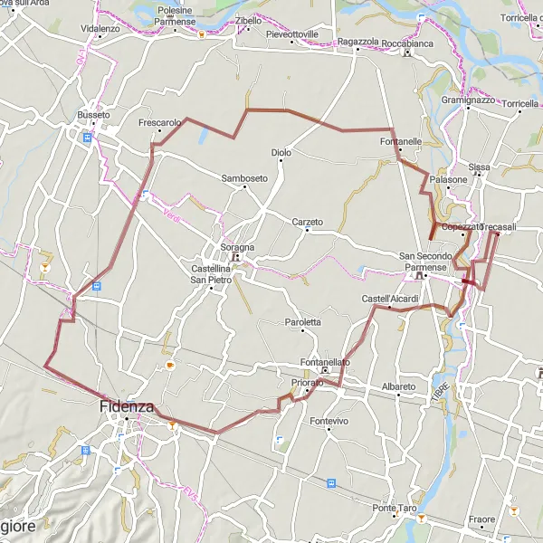 Miniaturní mapa "Gravelová trasa Castell'Aicardi-Roncole Verdi-Copezzato" inspirace pro cyklisty v oblasti Emilia-Romagna, Italy. Vytvořeno pomocí plánovače tras Tarmacs.app