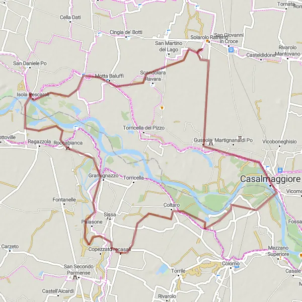 Karten-Miniaturansicht der Radinspiration "Gravelroute durch die Natur um Trecasali" in Emilia-Romagna, Italy. Erstellt vom Tarmacs.app-Routenplaner für Radtouren