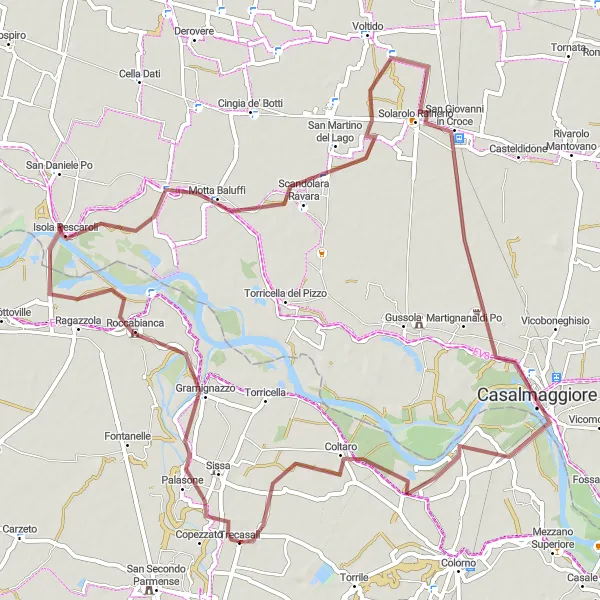 Map miniature of "The Gravel Adventure" cycling inspiration in Emilia-Romagna, Italy. Generated by Tarmacs.app cycling route planner