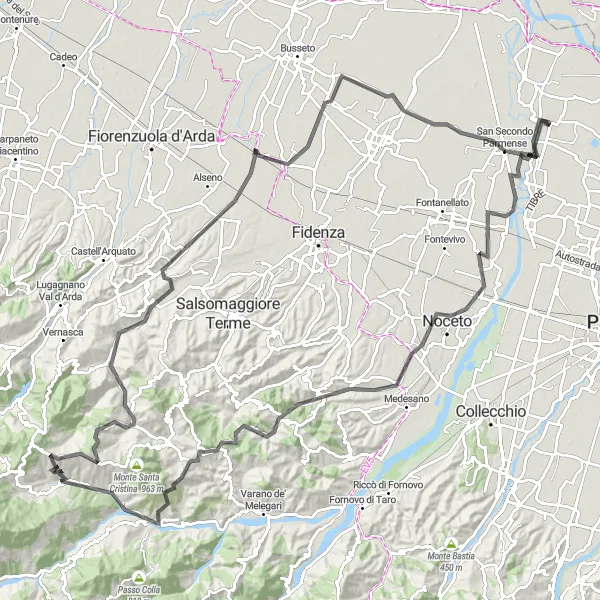 Kartminiatyr av "Utfordrende tur til Castelnuovo Fogliani" sykkelinspirasjon i Emilia-Romagna, Italy. Generert av Tarmacs.app sykkelrutoplanlegger