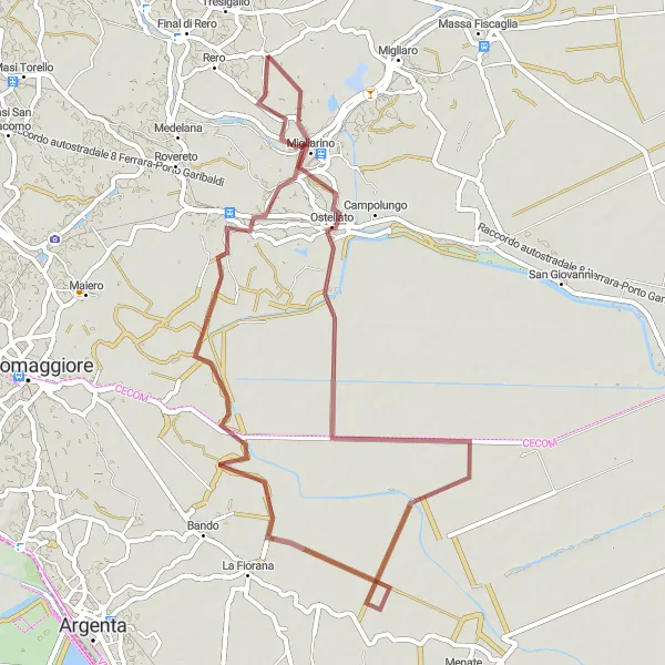 Kartminiatyr av "Tresigallo-Final di Rero Grusvei Sykkeltur" sykkelinspirasjon i Emilia-Romagna, Italy. Generert av Tarmacs.app sykkelrutoplanlegger