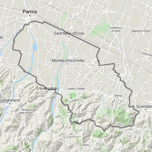 Karten-Miniaturansicht der Radinspiration "Rund um Canossa" in Emilia-Romagna, Italy. Erstellt vom Tarmacs.app-Routenplaner für Radtouren