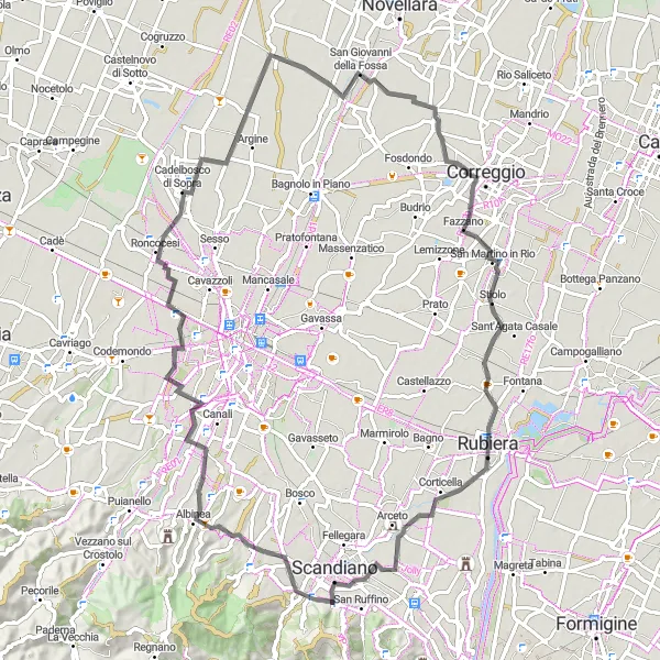 Miniaturní mapa "Road Monte del Gesso Loop" inspirace pro cyklisty v oblasti Emilia-Romagna, Italy. Vytvořeno pomocí plánovače tras Tarmacs.app