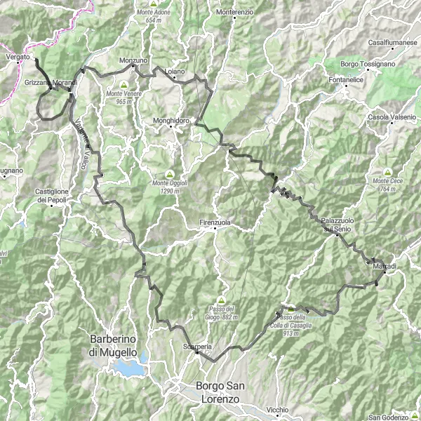 Kartminiatyr av "Scenic Mountain Explorer" cykelinspiration i Emilia-Romagna, Italy. Genererad av Tarmacs.app cykelruttplanerare