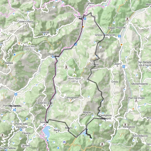 Miniatuurkaart van de fietsinspiratie "Beklim de bergen rond Vergato" in Emilia-Romagna, Italy. Gemaakt door de Tarmacs.app fietsrouteplanner