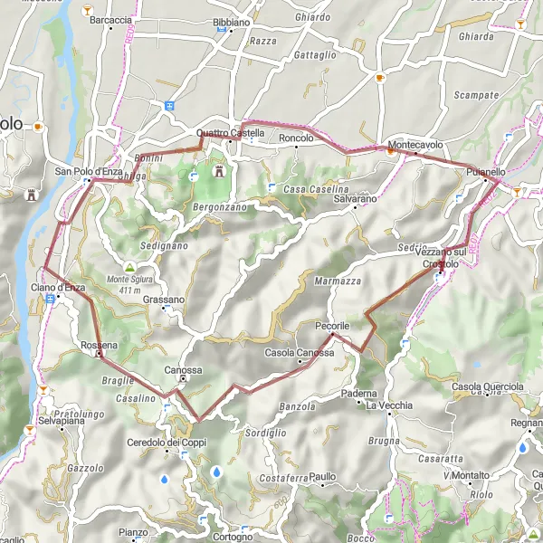 Mapa miniatúra "Gravelový okruh Monte Tesa" cyklistická inšpirácia v Emilia-Romagna, Italy. Vygenerované cyklistickým plánovačom trás Tarmacs.app