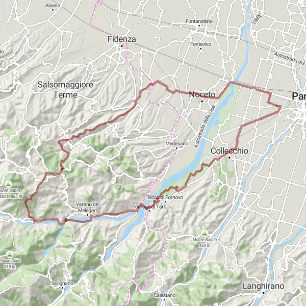 Miniatua del mapa de inspiración ciclista "Experiencia Montañosa por Ozzano Taro y Monte Pellegrino" en Emilia-Romagna, Italy. Generado por Tarmacs.app planificador de rutas ciclistas