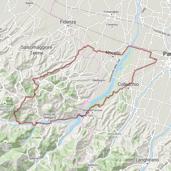 Map miniature of "The Gravel Adventure" cycling inspiration in Emilia-Romagna, Italy. Generated by Tarmacs.app cycling route planner