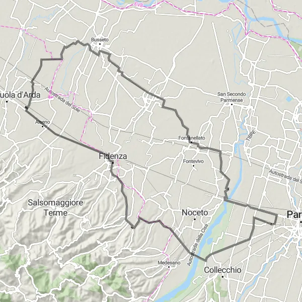 Miniatua del mapa de inspiración ciclista "Ruta Escénica por Valera y Roncole Verdi" en Emilia-Romagna, Italy. Generado por Tarmacs.app planificador de rutas ciclistas
