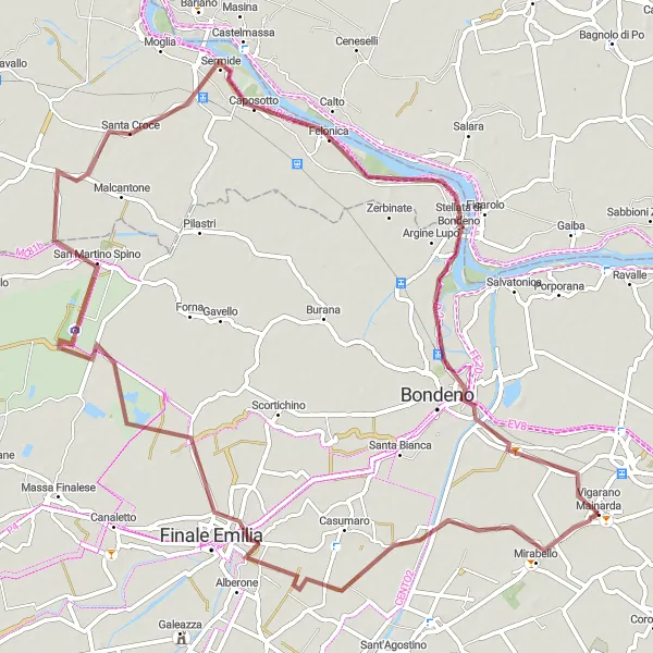 Map miniature of "Gravel Route to Rocha Possente" cycling inspiration in Emilia-Romagna, Italy. Generated by Tarmacs.app cycling route planner