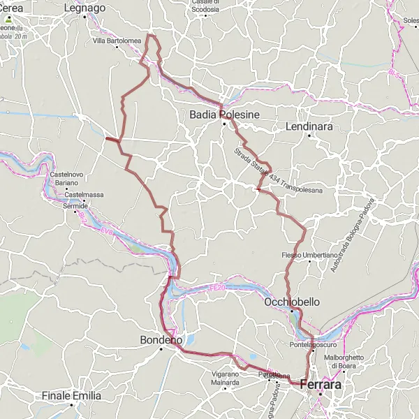 Map miniature of "The Gravel Adventure" cycling inspiration in Emilia-Romagna, Italy. Generated by Tarmacs.app cycling route planner