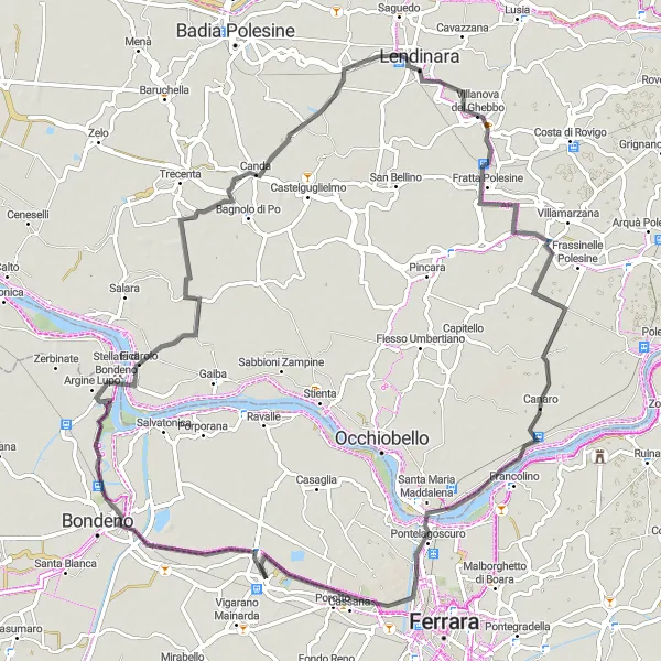 Miniaturní mapa "Okružní jízda silničními cyklistickými trasami od Vigarano Pieve" inspirace pro cyklisty v oblasti Emilia-Romagna, Italy. Vytvořeno pomocí plánovače tras Tarmacs.app