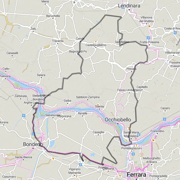 Mapa miniatúra "Trasa okolo Stellata di Bondeno" cyklistická inšpirácia v Emilia-Romagna, Italy. Vygenerované cyklistickým plánovačom trás Tarmacs.app