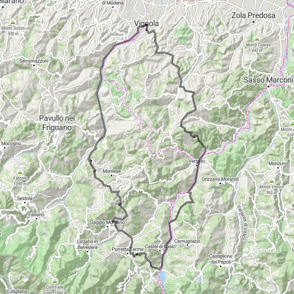 Karten-Miniaturansicht der Radinspiration "Herausfordernde Tour von Monte Caverna nach Monte Terminale" in Emilia-Romagna, Italy. Erstellt vom Tarmacs.app-Routenplaner für Radtouren