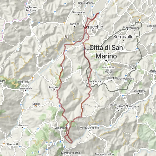 Mapa miniatúra "Gravel Tour de Monte Fotogno" cyklistická inšpirácia v Emilia-Romagna, Italy. Vygenerované cyklistickým plánovačom trás Tarmacs.app