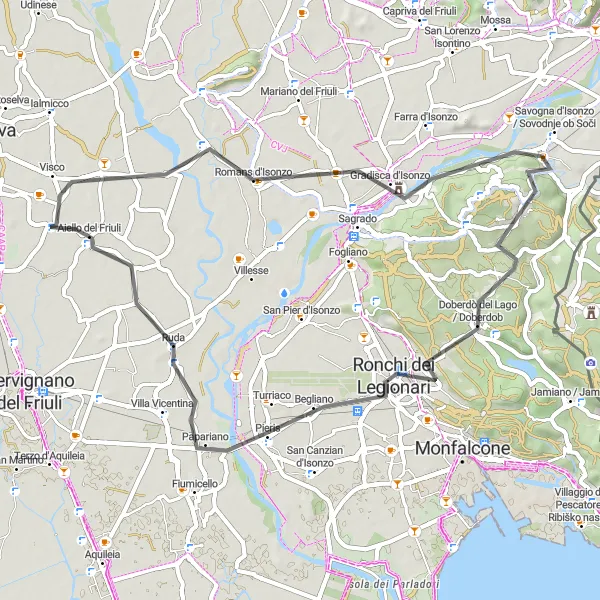 Mapa miniatúra "Historká cestná trasa okolo Aiello del Friuli" cyklistická inšpirácia v Friuli-Venezia Giulia, Italy. Vygenerované cyklistickým plánovačom trás Tarmacs.app