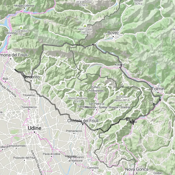 Map miniature of "The Magnificent Hills of Artegna" cycling inspiration in Friuli-Venezia Giulia, Italy. Generated by Tarmacs.app cycling route planner