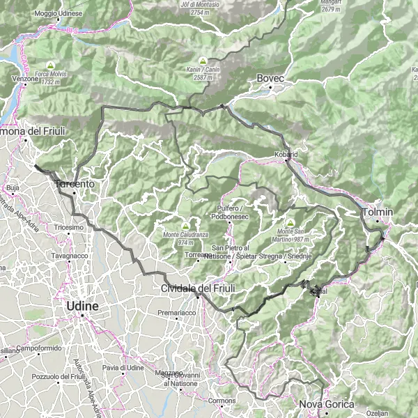 Miniatura della mappa di ispirazione al ciclismo "Giro in bicicletta su strada da Artegna a Cividale del Friuli" nella regione di Friuli-Venezia Giulia, Italy. Generata da Tarmacs.app, pianificatore di rotte ciclistiche