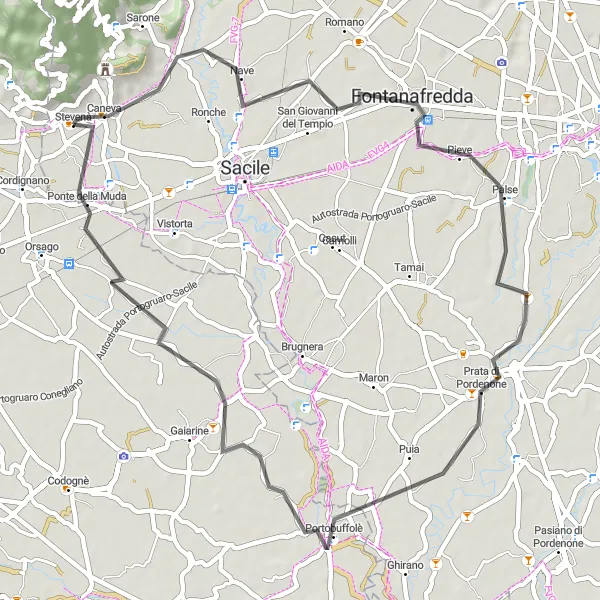 Mapa miniatúra "Cesta cez Col de San Martin" cyklistická inšpirácia v Friuli-Venezia Giulia, Italy. Vygenerované cyklistickým plánovačom trás Tarmacs.app