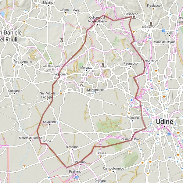 Miniatura della mappa di ispirazione al ciclismo "Tour tra le colline di Cassacco" nella regione di Friuli-Venezia Giulia, Italy. Generata da Tarmacs.app, pianificatore di rotte ciclistiche