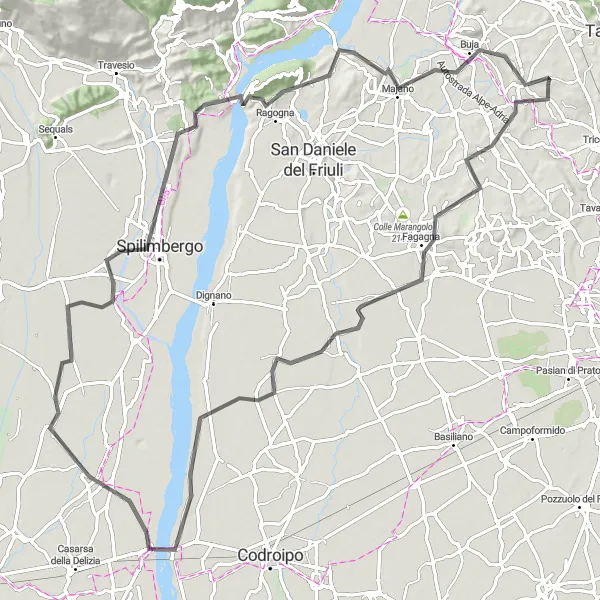 Miniature de la carte de l'inspiration cycliste "Parcours de Vélo sur Route à Monte Albano" dans la Friuli-Venezia Giulia, Italy. Générée par le planificateur d'itinéraire cycliste Tarmacs.app