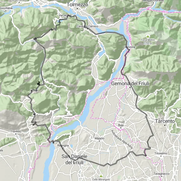 Map miniature of "The Epic Road Tour" cycling inspiration in Friuli-Venezia Giulia, Italy. Generated by Tarmacs.app cycling route planner