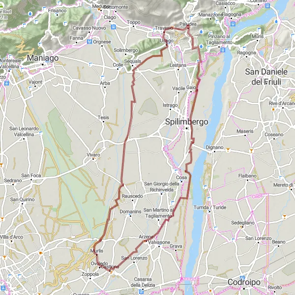 Miniature de la carte de l'inspiration cycliste "Circuit de la Vallée de Piave" dans la Friuli-Venezia Giulia, Italy. Générée par le planificateur d'itinéraire cycliste Tarmacs.app
