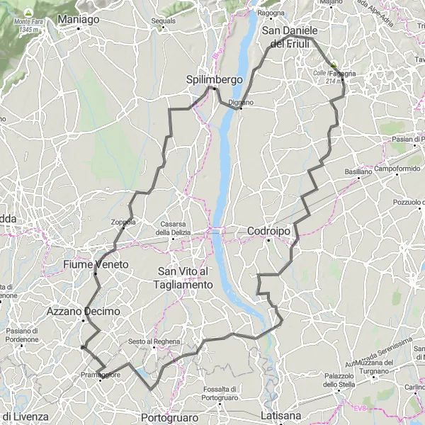 Mapa miniatúra "Zoppola - Cinto Caomaggiore Circuit" cyklistická inšpirácia v Friuli-Venezia Giulia, Italy. Vygenerované cyklistickým plánovačom trás Tarmacs.app