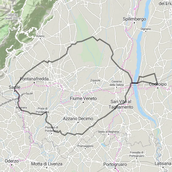 Map miniature of "The Tagliamento Trail" cycling inspiration in Friuli-Venezia Giulia, Italy. Generated by Tarmacs.app cycling route planner