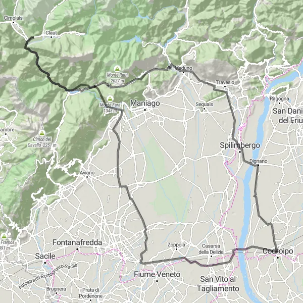 Miniatura della mappa di ispirazione al ciclismo "Impresa Ciclistica su Strada tra Codroipo e Spilimbergo" nella regione di Friuli-Venezia Giulia, Italy. Generata da Tarmacs.app, pianificatore di rotte ciclistiche